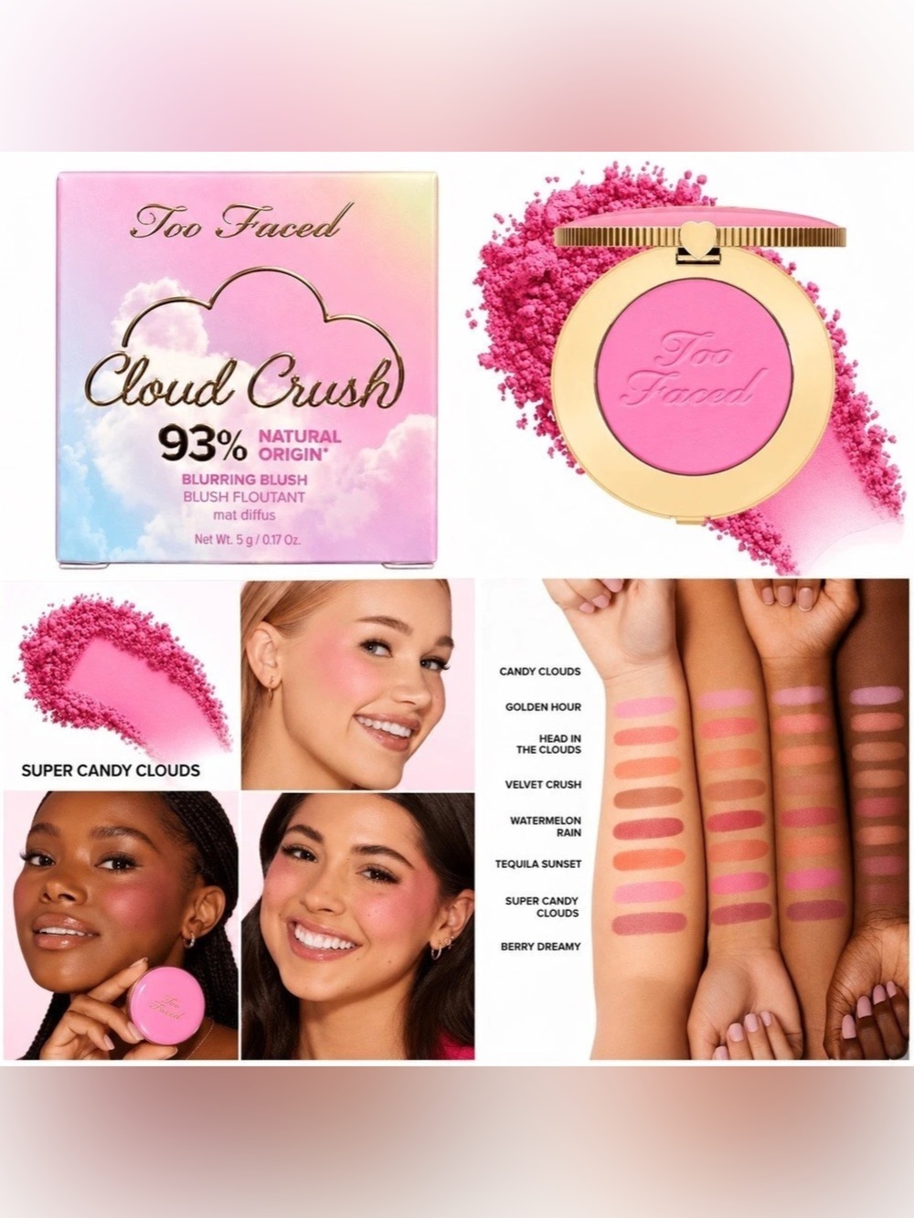 Too Faced Cloud Crush Blurring Blush Super Candy Clouds NWT